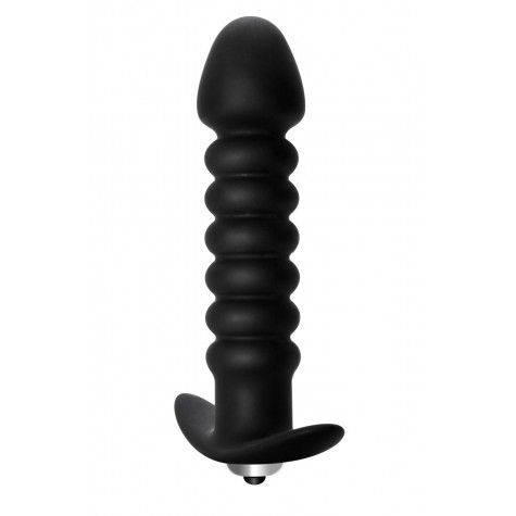 Чёрная анальная пробка с вибрацией Twisted Anal Plug - 13 см.